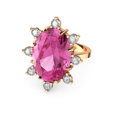 Pembe kuvars ve beyaz zirkon 8 ayar rose altın yüzük