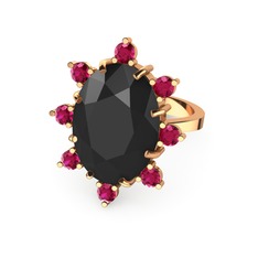 Siyah zirkon ve rodolit garnet 18 ayar rose altın yüzük