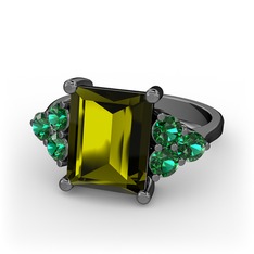 Areli Dikdörtgen Yüzük - Peridot ve yeşil kuvars 925 ayar siyah rodyum kaplama gümüş yüzük #102taud