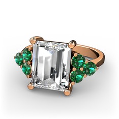 Areli Dikdörtgen Yüzük - Swarovski ve yeşil kuvars 18 ayar rose altın yüzük #10wjtj