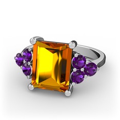 Areli Dikdörtgen Yüzük - Sitrin ve ametist 925 ayar gümüş yüzük #1113qk3