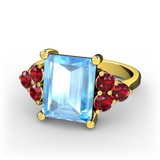 Akuamarin ve garnet 14 ayar altın yüzük