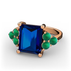 Areli Dikdörtgen Yüzük - Lab safir ve kök zümrüt 8 ayar rose altın yüzük #114qvnk