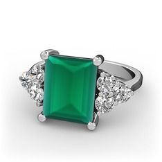 Areli Dikdörtgen Yüzük - Kök zümrüt ve beyaz zirkon 925 ayar gümüş yüzük #11ghf4i