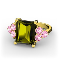 Areli Dikdörtgen Yüzük - Peridot ve pembe kuvars 18 ayar altın yüzük #11wsil3