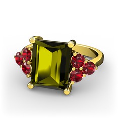 Areli Dikdörtgen Yüzük - Peridot ve garnet 8 ayar altın yüzük #12v63r5