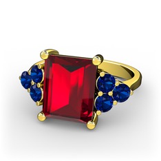 Garnet ve lab safir 925 ayar altın kaplama gümüş yüzük