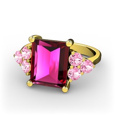 Areli Dikdörtgen Yüzük - Rodolit garnet ve pembe kuvars 14 ayar altın yüzük #14qzd3w
