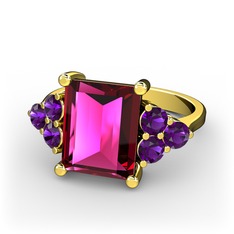 Areli Dikdörtgen Yüzük - Rodolit garnet ve ametist 8 ayar altın yüzük #14yzb1e