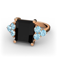 Areli Dikdörtgen Yüzük - Siyah zirkon ve akuamarin 18 ayar rose altın yüzük #15dbtcx