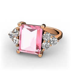 Pembe kuvars ve beyaz zirkon 8 ayar rose altın yüzük