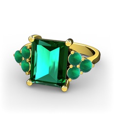 Areli Dikdörtgen Yüzük - Yeşil kuvars ve kök zümrüt 18 ayar altın yüzük #15qq039