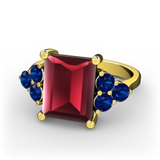 Areli Dikdörtgen Yüzük - Kök yakut ve lab safir 925 ayar altın kaplama gümüş yüzük #15x33gs