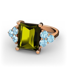 Areli Dikdörtgen Yüzük - Peridot ve akuamarin 18 ayar rose altın yüzük #16gf89g