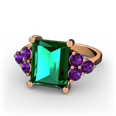 Areli Dikdörtgen Yüzük - Yeşil kuvars ve ametist 14 ayar rose altın yüzük #170snj3