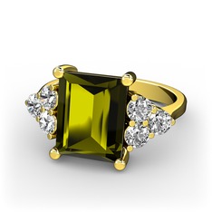 Peridot ve beyaz zirkon 925 ayar altın kaplama gümüş yüzük