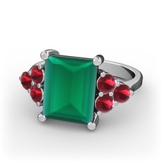 Areli Dikdörtgen Yüzük - Kök zümrüt ve kök yakut 14 ayar beyaz altın yüzük #17rw7t3