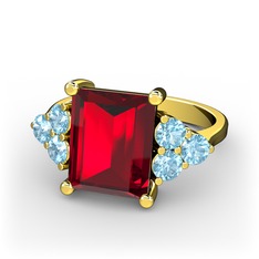 Garnet ve akuamarin 14 ayar altın yüzük