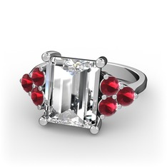 Areli Dikdörtgen Yüzük - Swarovski ve kök yakut 8 ayar beyaz altın yüzük #189577p