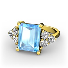 Akuamarin ve swarovski 14 ayar altın yüzük