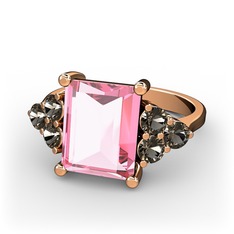 Pembe kuvars ve dumanlı kuvars 18 ayar rose altın yüzük