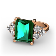 Areli Dikdörtgen Yüzük - Yeşil kuvars ve swarovski 14 ayar rose altın yüzük #19l07w1