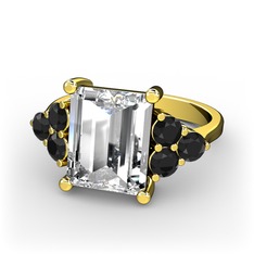 Areli Dikdörtgen Yüzük - Swarovski ve siyah zirkon 18 ayar altın yüzük #1b5r4uv