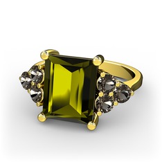 Peridot ve dumanlı kuvars 14 ayar altın yüzük