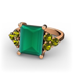 Kök zümrüt ve peridot 8 ayar rose altın yüzük