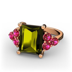 Peridot ve rodolit garnet 14 ayar rose altın yüzük