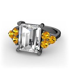 Areli Dikdörtgen Yüzük - Beyaz zirkon ve sitrin 925 ayar siyah rodyum kaplama gümüş yüzük #1ccyvvf