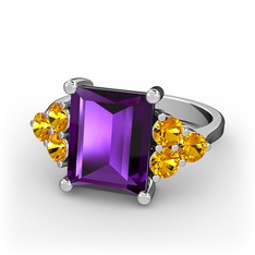 Areli Dikdörtgen Yüzük - Ametist ve sitrin 8 ayar beyaz altın yüzük #1cddj5r