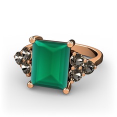 Areli Dikdörtgen Yüzük - Kök zümrüt ve dumanlı kuvars 14 ayar rose altın yüzük #1cjftd6