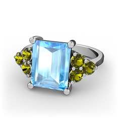Areli Dikdörtgen Yüzük - Akuamarin ve peridot 14 ayar beyaz altın yüzük #1cx2ogj