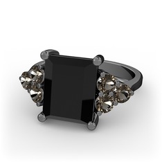Areli Dikdörtgen Yüzük - Siyah zirkon ve dumanlı kuvars 925 ayar siyah rodyum kaplama gümüş yüzük #1d7iiim