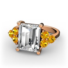 Areli Dikdörtgen Yüzük - Swarovski ve sitrin 8 ayar rose altın yüzük #1dta4sj