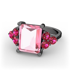 Areli Dikdörtgen Yüzük - Pembe kuvars ve rodolit garnet 925 ayar siyah rodyum kaplama gümüş yüzük #1e0ura3