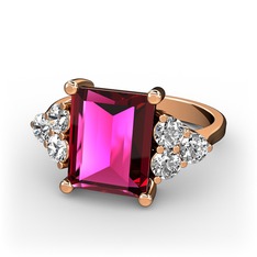 Areli Dikdörtgen Yüzük - Rodolit garnet ve swarovski 925 ayar rose altın kaplama gümüş yüzük #1e7rbsv