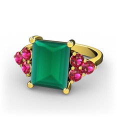 Areli Dikdörtgen Yüzük - Kök zümrüt ve rodolit garnet 18 ayar altın yüzük #1ekcf9f