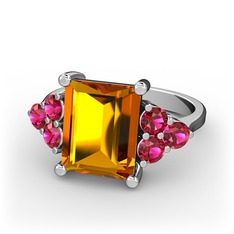 Sitrin ve rodolit garnet 14 ayar beyaz altın yüzük