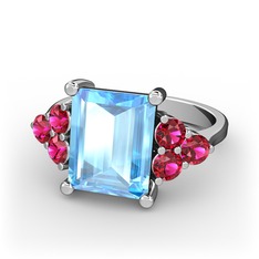 Areli Dikdörtgen Yüzük - Akuamarin ve rodolit garnet 8 ayar beyaz altın yüzük #1frnest