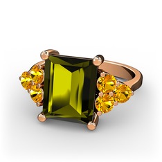 Areli Dikdörtgen Yüzük - Peridot ve sitrin 14 ayar rose altın yüzük #1frx2c3
