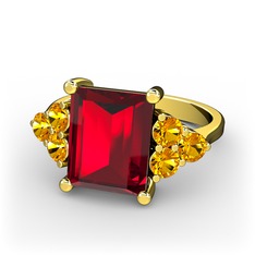 Areli Dikdörtgen Yüzük - Garnet ve sitrin 14 ayar altın yüzük #1g589gg