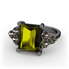 Areli Dikdörtgen Yüzük - Peridot ve dumanlı kuvars 925 ayar siyah rodyum kaplama gümüş yüzük #1giio5n