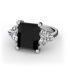 Siyah zirkon ve pırlanta 8 ayar beyaz altın yüzük (0.48 karat)