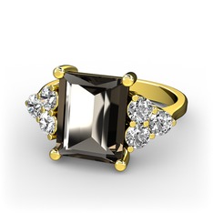 Areli Dikdörtgen Yüzük - Dumanlı kuvars ve pırlanta 18 ayar altın yüzük (0.48 karat) #1h1lzfy