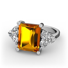 Sitrin ve pırlanta 8 ayar beyaz altın yüzük (0.48 karat)