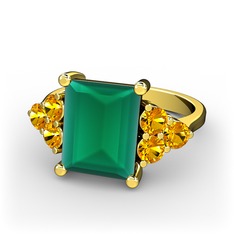 Areli Dikdörtgen Yüzük - Kök zümrüt ve sitrin 14 ayar altın yüzük #1h8ufg3
