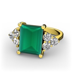 Areli Dikdörtgen Yüzük - Kök zümrüt ve swarovski 14 ayar altın yüzük #1i935ns