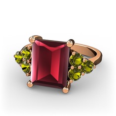 Areli Dikdörtgen Yüzük - Kök yakut ve peridot 18 ayar rose altın yüzük #1icq7ml